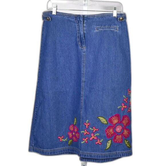 Jjill Dresses & Skirts - Jjill Denim A-Line Floral Applique Midi Skirt Size 8